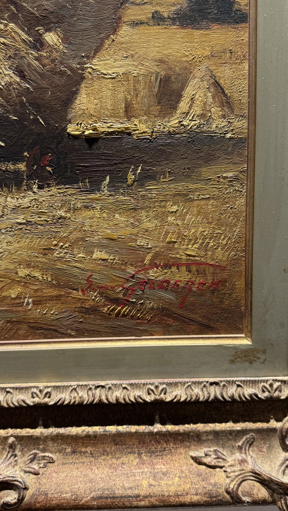 Image 1 of Simon van Gelderen Signed Vintage Oil Painting Mediterranean Rural Scene