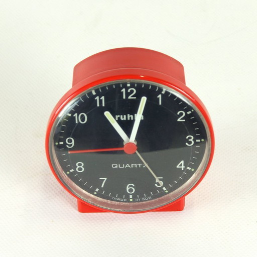1970s Vintage Alarm Clock by Ruhla in GDR in Red Plastic