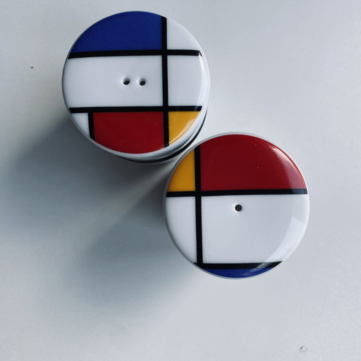Ensemble sel et poivre PO vintage – design Mondrian / De Stijl – rare