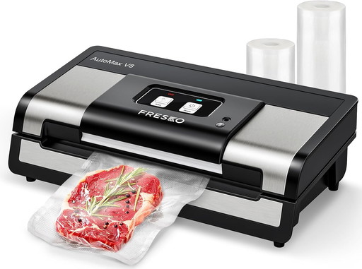 FRESKO Automatique Machine Sous Vide Alimentaire, 140 Watts, Machine Sous Vide Mains Libres, Détection Sec/Humide, Sac à 2 Roule