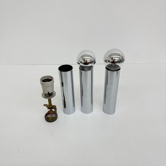 Image 1 of Set di 3 lampade da soffitto/parete minimaliste con tubo cromato, anni '70
