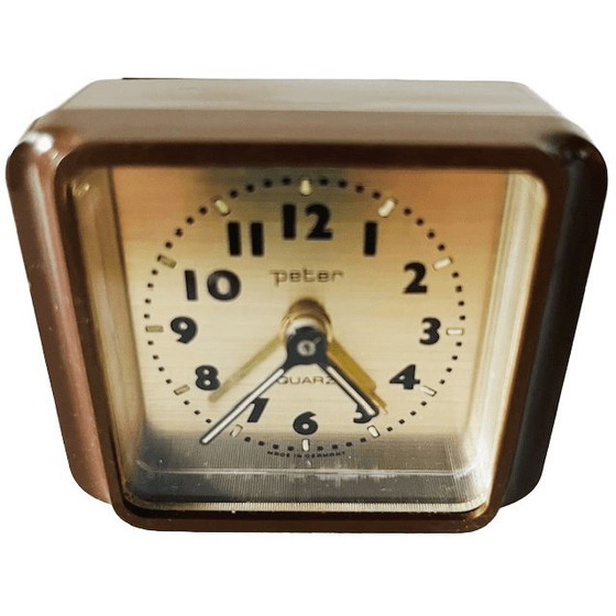Image 1 of Sveglia vintage Junghans Peter, metà del XX secolo, in plastica, marrone e oro, anni '70