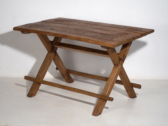 Antique dining table in X shape (c.1920) #16, Wood, Brown, Rustic (photo 47 of 48)