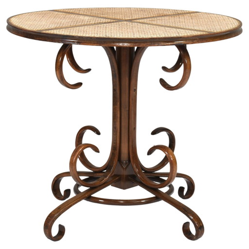 Mesa de comedor Bistro temprana de Michael Thonet en madera curvada y rejilla - Austria