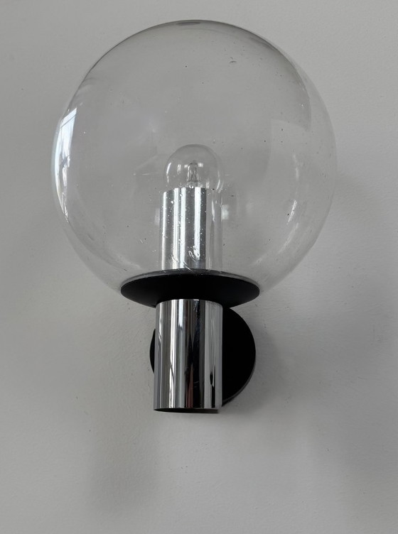 Image 1 of Coppia di applique vintage XL, metallo cromato e vetro a bolle, Francia, 1970