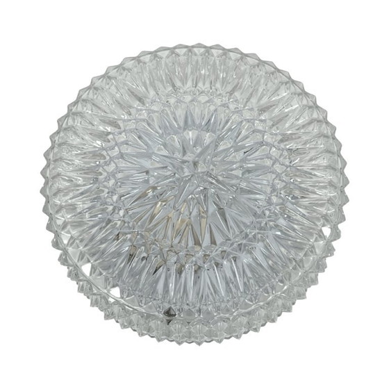 Image 1 of Massive Belgium Vintage Pressed Glass Mid-Century Rosette Ceiling Lamp Wall Sconce White Base 10x25 1970s