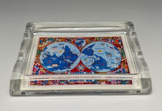 Image 1 of Vintage glazen asbak van Air France met wereldkaart – design uit het midden van de 20e eeuw