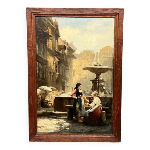 Painting "Girls at the fountain". – schilderijen tekeningen, Wood