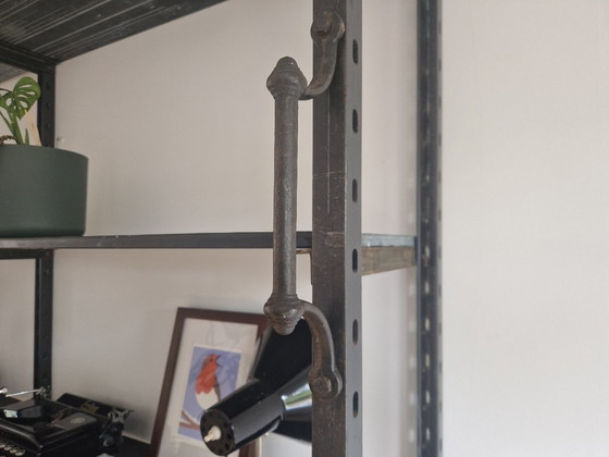 Image 1 of Vintage steel Art Deco wall unit with slate shelves