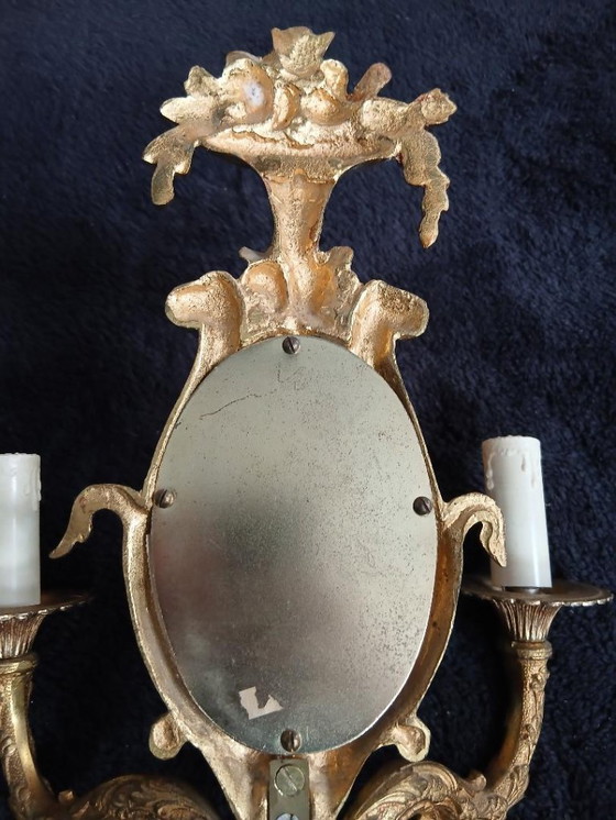 Image 1 of Applique da parete in specchio di bronzo con decorazione floreale Art Nouveau da 50 cm