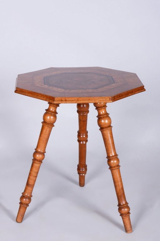 Gerestaureerde Biedermeier salontafel, kersen- en walnotenhout, gerestaureerde Poolse afwerking, Tsjechisch, jaren 1870