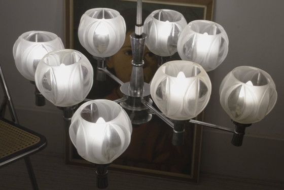 Sputnik Chandelier 8 Light Mid Century Chrome Faceted Glass Globes Ceiling Lamp Space Age Atomic – Metal (photo 39 of 52)