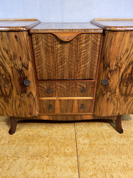 Image 1 of Art Deco Vintage Brocante Burr Walnut Cocktail Sideboard Bar 1930