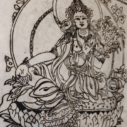 Ingelijst Tibetaans boeddhistisch kunstwerk – Zen/Boho wanddecoratie