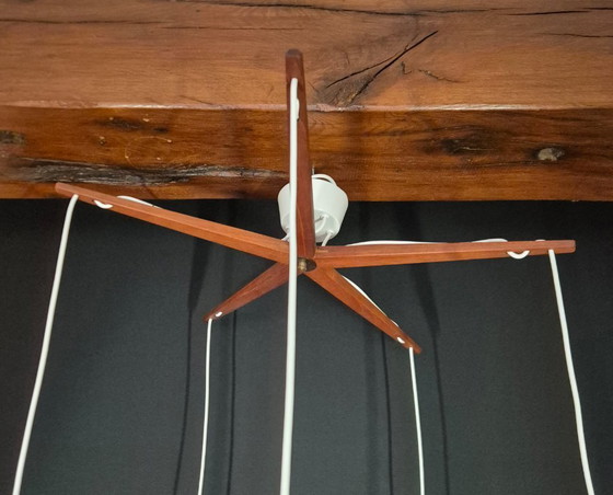 Image 1 of Vintage Fog & Morup pendant lamp - Teak and opal glass - 1950s