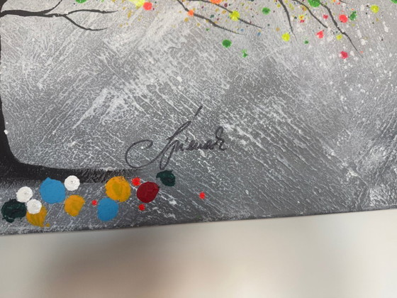 Image 1 of Monika Spiewak - Abstrakter farbenfroher Baum in Winterlandschaft