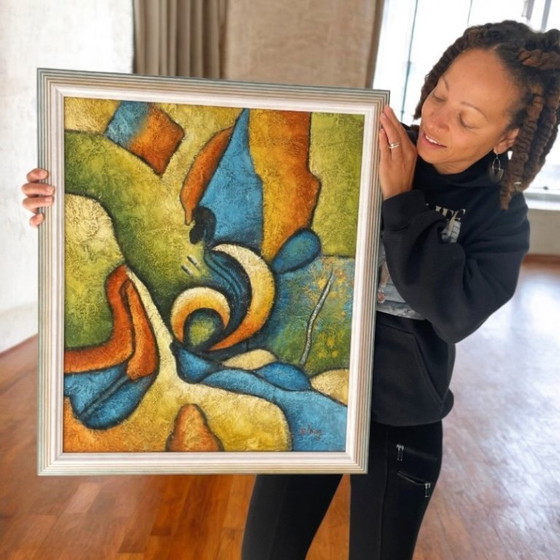 Image 1 of Bill B. Long Modernistisch Abstract Schilderij in Originele Regenbooglijst