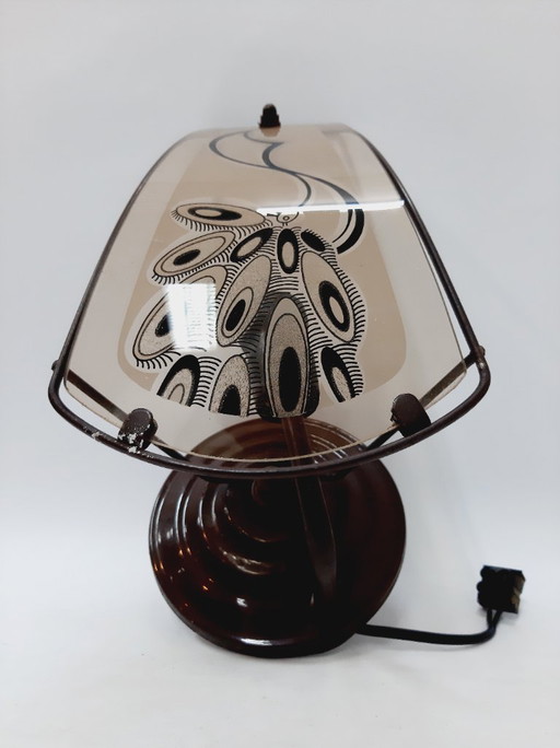 Applique murale vintage avec abat-jour en verre orné