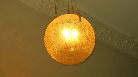 Image 1 of Doria Leuchten Frosted Glass and Brass Globe Pendant Light, 1970s
