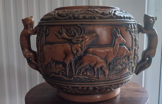 Image 1 of Pot en grès ancien West Germany Original Gerzit Gerz". Scènes de chasse .