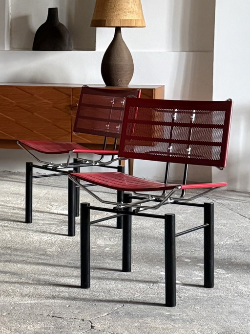2x HANS ULLRICH BITSCH DÜR KUSCH&CO. SEDIE “SERIE 8600” METALLO ROSSO NERO ANNI '80