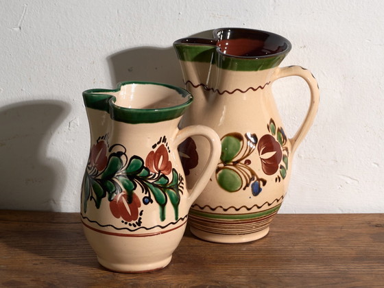 Pair of Vintage Glazed Ceramic Jugs, Central Europe, circa 1950 #1, Crockery, Red (photo 11 of 11)