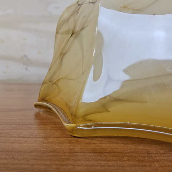 Image 1 of Plafonnier Art Déco ancien en verre marbré (jaune/orange)