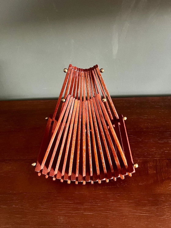 Image 1 of Original Danish Mid - Century teak fruit basket from the 1960's. Foldable fruit or bread basket in Mid-Century-Modern design.