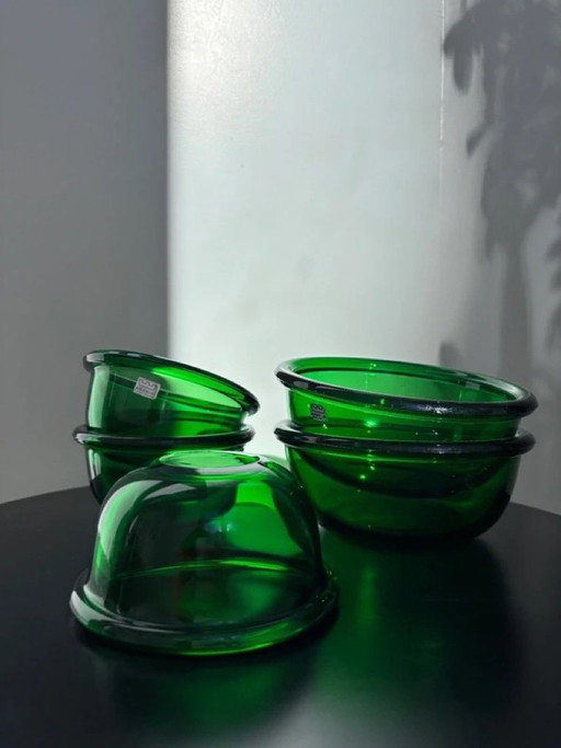 Arabia Finlandia - Juego de 5 cuencos luna de cristal verde vintage - Diseño Kaj Franck - Nuutajärvi - Años 70