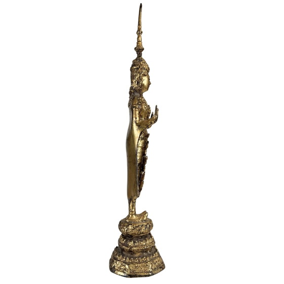 Statua di Buddha Thai Dorata – Buddha Reale Rattanakosin con Abhaya Mudra – Circa – Sculture, Bronze, Brass (photo 3 of 10)
