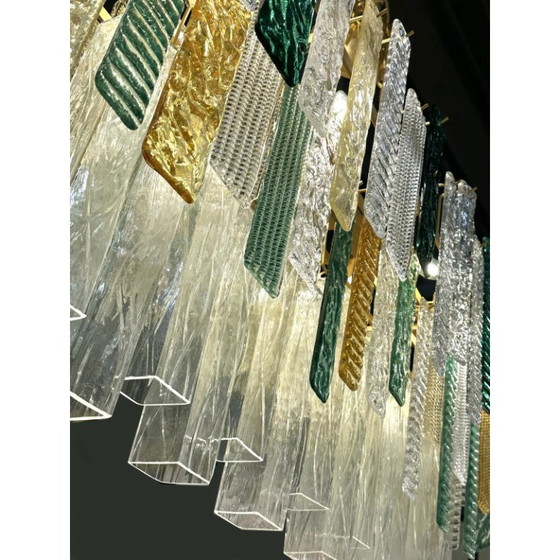 Image 1 of Monumental Rectangular Strip “Listelli” Murano Glass Chandelier by Simoeng