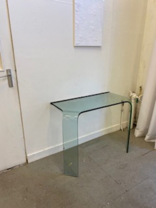 Zeldzame Italiaanse glazen muurconsole uit de jaren ’70–’80, zwaar massief gebogen glas