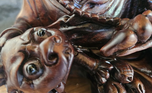 Antike handgeschnitzte Luohan/Damo-Statue – beeldhouwkunst, Wood (photo 2 of 11)