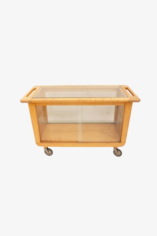 Jaren 50 Cees Braakman - Pastoe eikenhouten barcart – serveerwagens, Glass, Wood