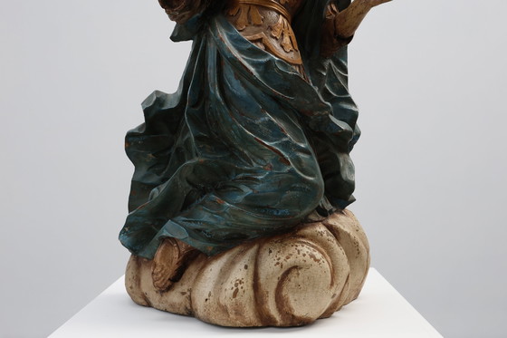 Image 1 of Statua religiosa francese del XVIII secolo raffigurante la Vergine Maria su una nuvola