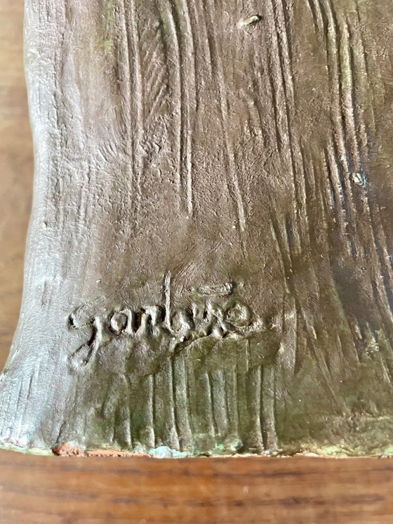 Image 1 of Terracotta bust with a bronze patina, inspired by antiquity, signed