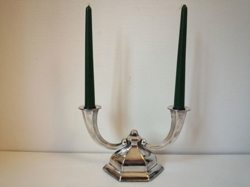 Candelabro Art Déco de metal plateado