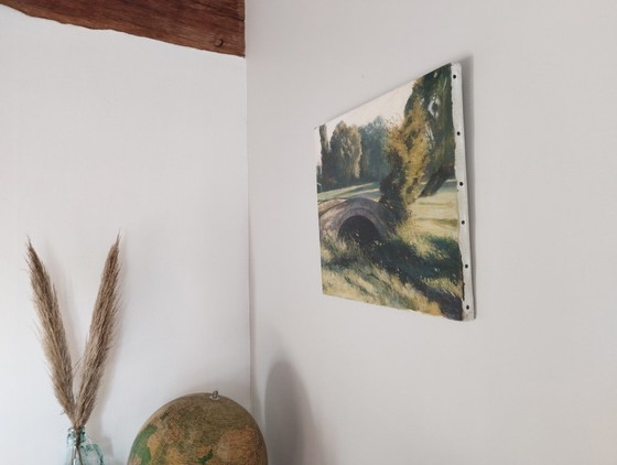 Oude bakstenen brug in Normandië - Gesigneerd olieverfschilderij – Schilderijen & Tekeningen, Canvas (photo 14 of 16)