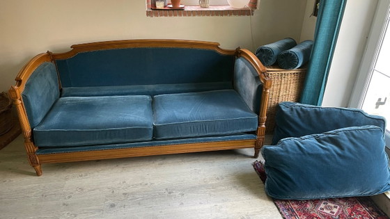 Vintage Jean Roche bank van hout en fluweel – ROCHE BOIS FRANCE, 3-5 zitsbanken, Velvet (photo 7 of 23)