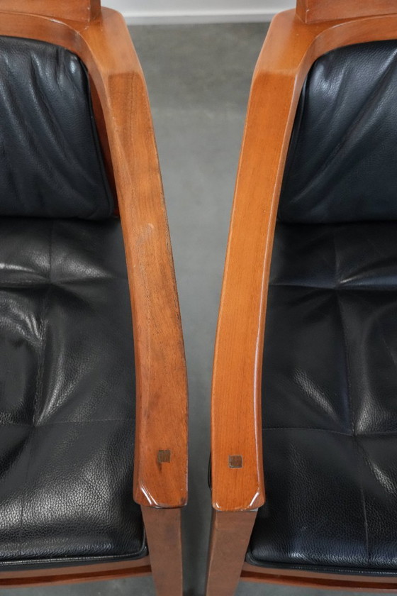 Image 1 of 4 x Schwarze Schuitema Art-Deco-Esszimmerstühle aus Leder mit Armlehnen aus der Decoforma-Serie