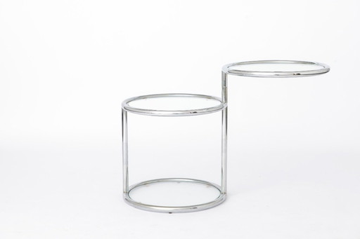 Vintage Chrome & Glass Side Table, Germany 1970s, Mid Century Modern Round End Table, Bauhaus Style Metal Coffee Table, Space Ag