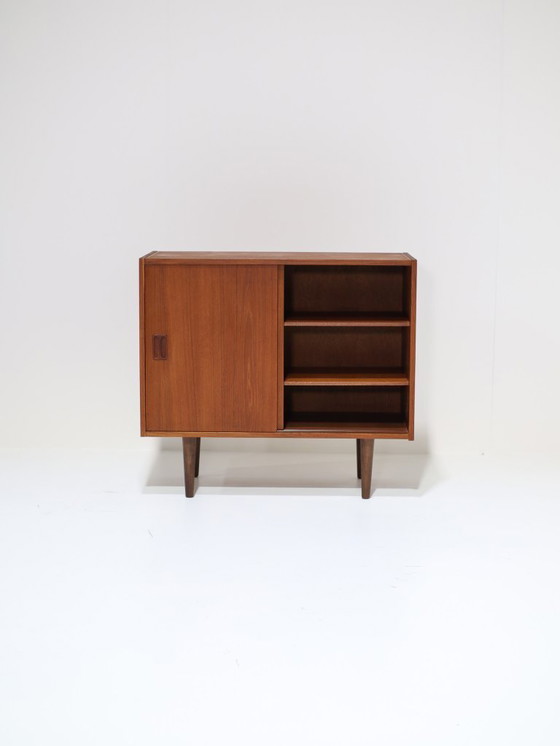 Image 1 of Danish vintage teak wood sliding door cabinet
