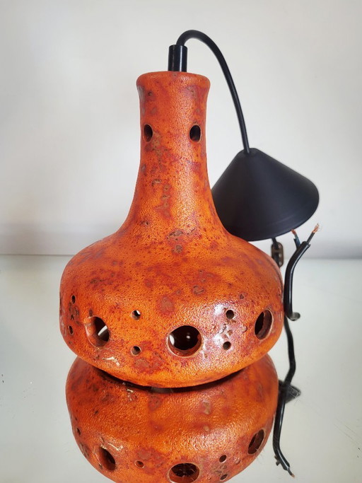 Fat Lava ceramic pendant lamp, orange tones, 1950s