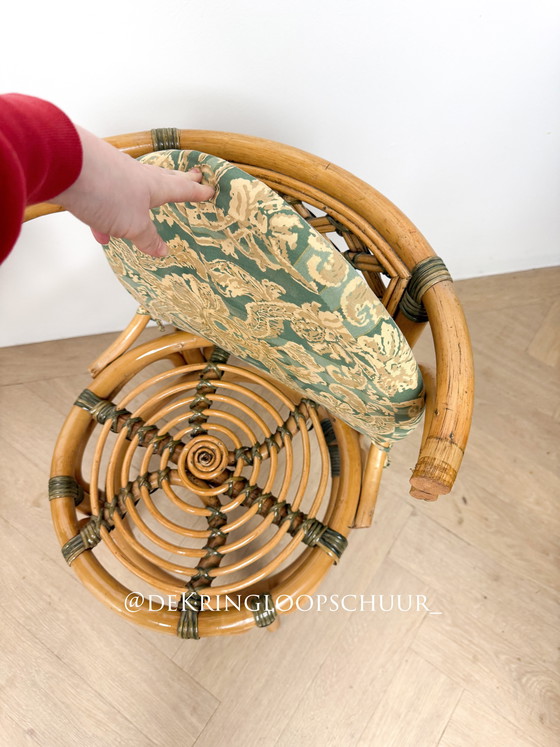 Image 1 of Vintage rotan bamboe bistroset, balkonset, tafel en twee stoelen