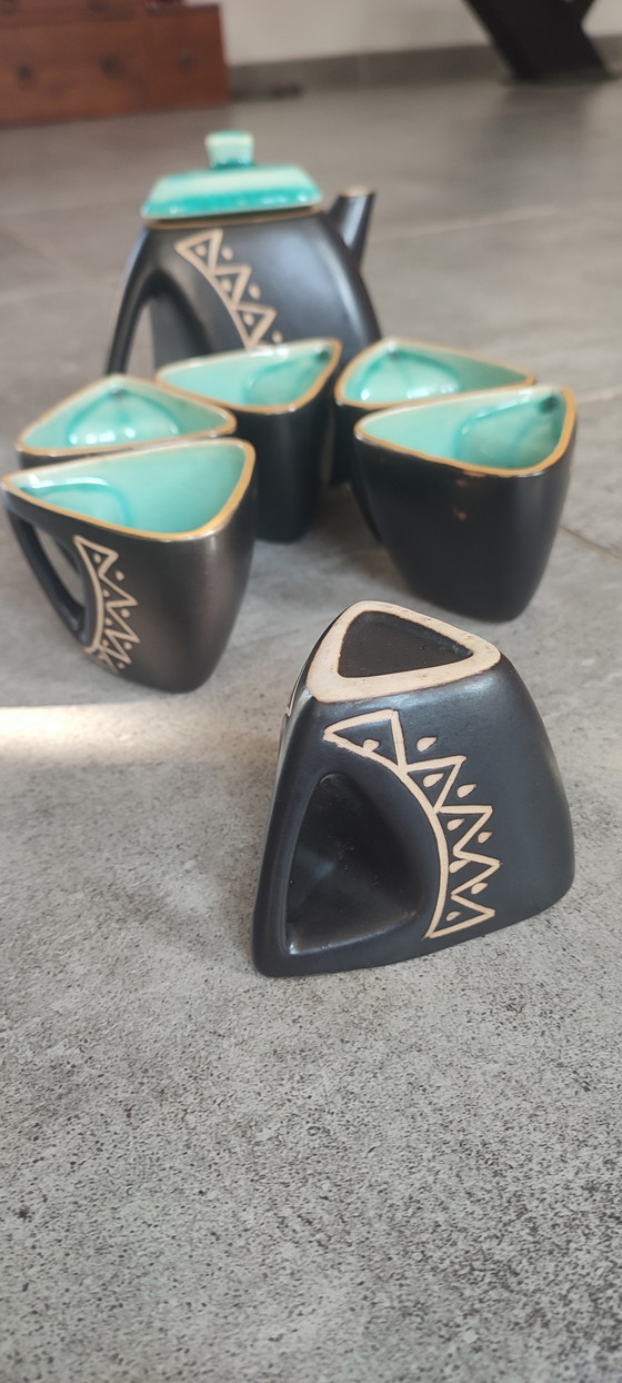 Image 1 of Servizio da caffè triangolare in ceramica, design anni '50


