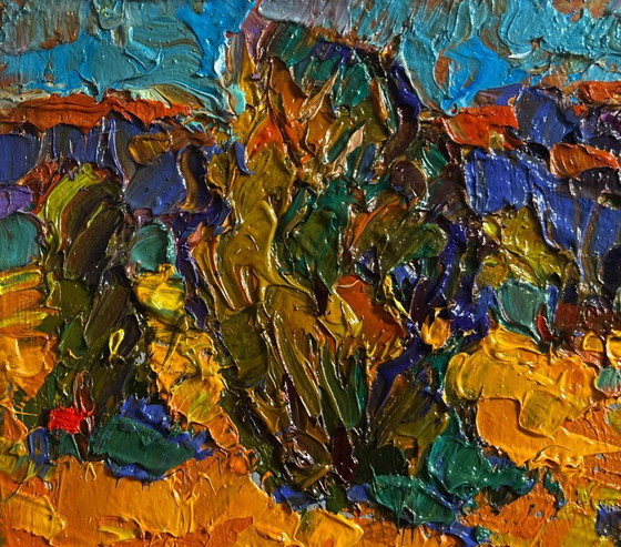 Image 1 of Originales Ölgemälde: Herbstliche Dorflandschaft bei Mondschein