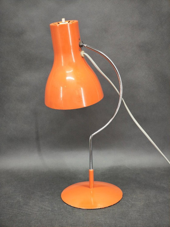 Josef Hůrka Orange Tischlampe für Napako, Tschechoslowakei, 1960er Jahre – Tischlampen, Metal (photo 12 of 12)