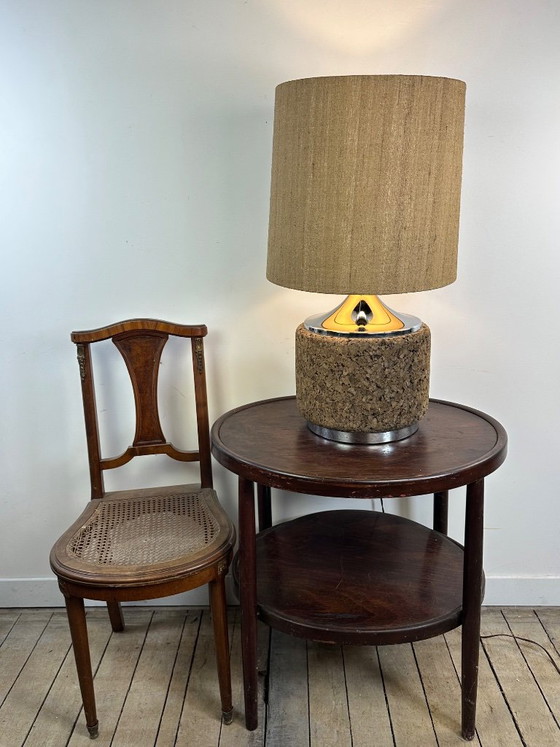 Lampe vintage en liège et chrome 1970 (photo 9 of 10)