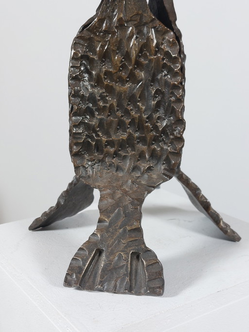 Vintage metalen brutalistische tafellamp uit het midden van de vorige eeuw, gemaakt van smeedijzer.