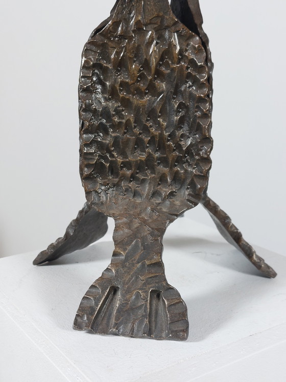 Image 1 of Vintage metalen brutalistische tafellamp uit het midden van de vorige eeuw, gemaakt van smeedijzer.